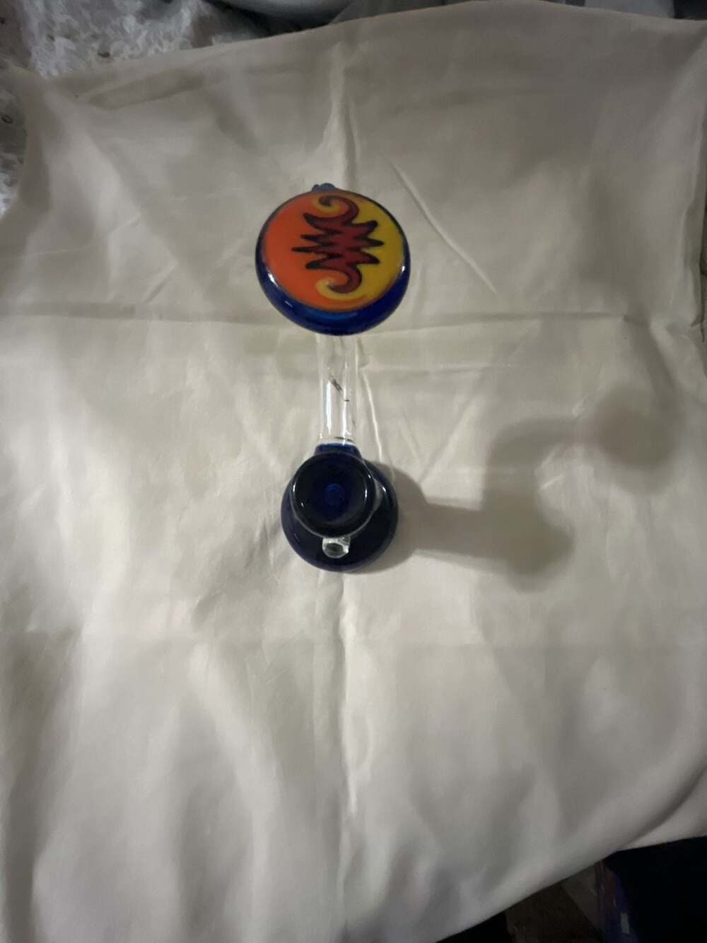 Handmade Blue Borosilicate Glass Bubbler Piece with Wig Wag Pattern